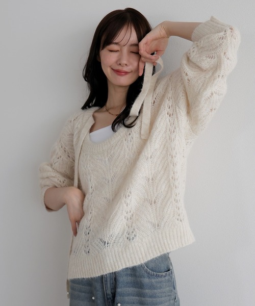 AMUU. PRECIEUSE(アムープレシューズ)の「リボンネックレースシアーニット(ニット/セーター・レディース・ブラック/グレー/アイボリー/ピンク・FREE)」の22枚目の写真