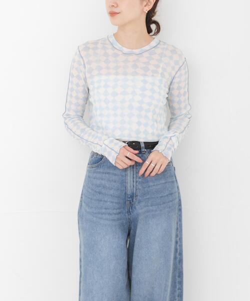 HAKUJI(ハクジ)の「HAKUJI DIAMOND PRINT RIB LONG-SLEEVE PULLOVER(Tシャツ/カットソー・レディース・ライトブルー/パープル・FREE)」の1枚目の写真
