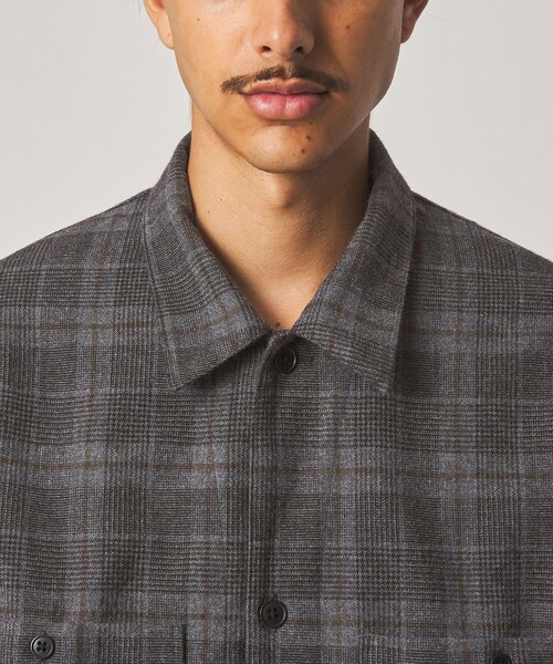 Steven Alan(スティーブンアラン)の「<Steven Alan> ウォッシュド ウール チェック オープンカラー オーバー シャツ(シャツ/ブラウス・メンズ・ダークブラウン/オリーブ・XL/L/M/S)」の3枚目の写真