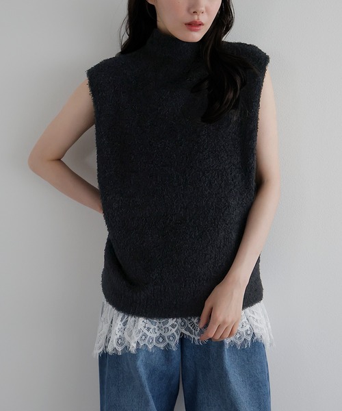 AMUU. PRECIEUSE(アムープレシューズ)の「【ZOZO限定カラー】カールボアハイネックニットベスト(ベスト・レディース・キャメル/アイボリー/ブラック/ブラウン・FREE)」の10枚目の写真