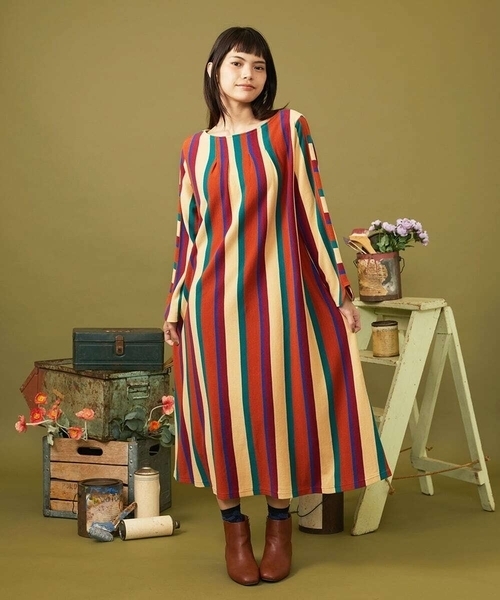 Jocomomola（ホコモモラ）の「Raya ancha ボーダー×ストライプカットソーワンピース（ワンピース・レディース・ブルー/レッド・40）」の3枚目の写真