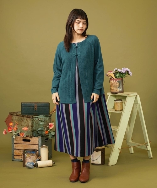 Jocomomola（ホコモモラ）の「Raya ancha ボーダー×ストライプカットソーワンピース（ワンピース・レディース・ブルー/レッド・40）」の18枚目の写真