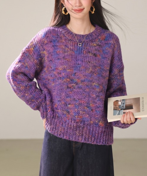 LUCPY（ラクピー）の「ミックスカラーメランジニットプルオーバー（その他トップス・レディース・パープル・MEDIUM/SMALL/X-LARGE/LARGE）」の3枚目の写真