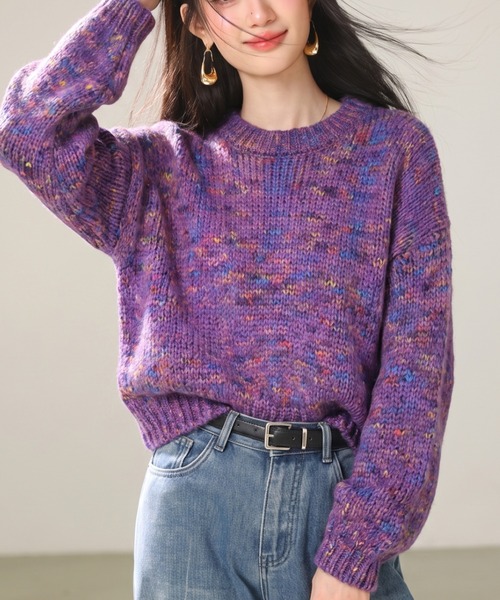 LUCPY（ラクピー）の「ミックスカラーメランジニットプルオーバー（その他トップス・レディース・パープル・MEDIUM/SMALL/X-LARGE/LARGE）」の4枚目の写真