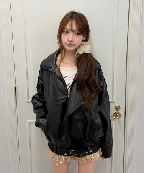 LL ≒ メンズ M 2Way半袖 着脱可能 ライダース ジャケット レディース セール】8241 ウォッシュドレザーライダージャケット (ブラック