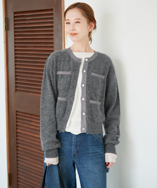 SLOBE IENA（スローブイエナ）の「tyn.TGOR/トゴール SLOBE別注 ポケットカーディガン（カーディガン/ボレロ・レディース・ライトグレー/ピンク/レッド/グリーン・FREE）」の8枚目の写真