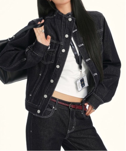 &soiree(アンドソワレ)の「ハイネックデニムジャケット(デニムジャケット・レディース・ネイビー・LARGE/SMALL/MEDIUM)」の3枚目の写真