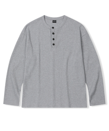 ヘンリーネックワッフルロングスリーブTシャツ グレー