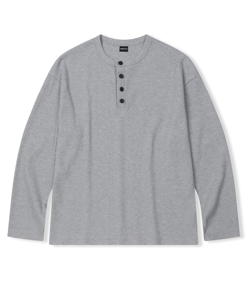 MOOVN(ムブン)の「ヘンリーネックワッフルロングスリーブTシャツ グレー(Tシャツ/カットソー・レディース・その他・MEDIUM/LARGE)」の1枚目の写真