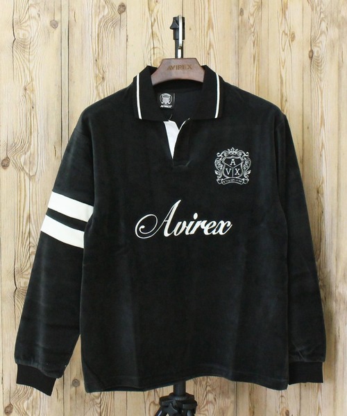AVIREX(アヴィレックス)の「VELOUR SKIPPER POLO(ポロシャツ・メンズ・グレー/ブラック・XL/M/L)」の1枚目の写真
