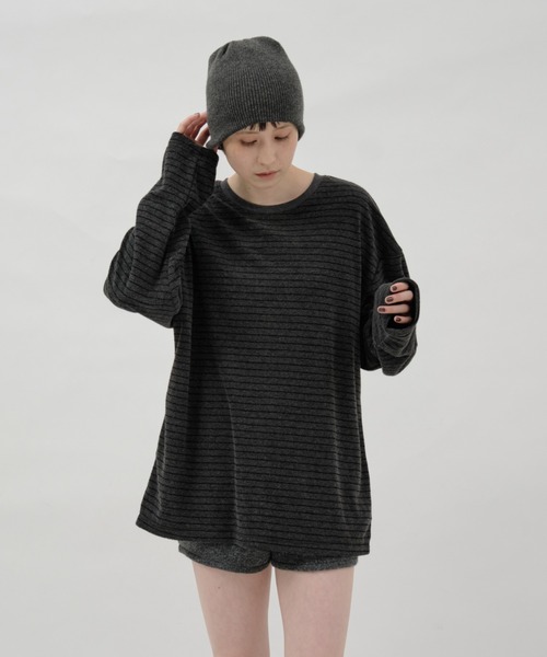 lit(リット)の「Pile Border TEE(Tシャツ/カットソー・レディース・ダークグレー/ネイビー/ブラウン・FREE)」の4枚目の写真