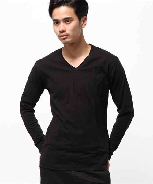 COLONY 2139（コロニートゥーワンスリーナイン）の「ベーシックコットンＶネック長袖TEE（Tシャツ/カットソー・メンズ・ブラック/オフホワイト・SMALL/LARGE/MEDIUM）」の2枚目の写真