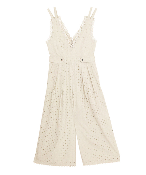 dazzlin（ダズリン）の「深Ｖネックレースコンビネゾン（つなぎ/オールインワン・レディース・ミント/ブラック/オフホワイト・MEDIUM/SMALL）」の4枚目の写真