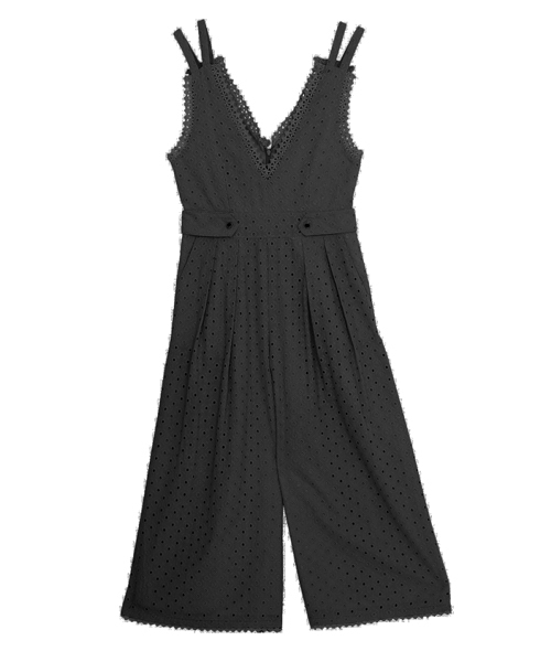 dazzlin（ダズリン）の「深Ｖネックレースコンビネゾン（つなぎ/オールインワン・レディース・ミント/ブラック/オフホワイト・MEDIUM/SMALL）」の5枚目の写真