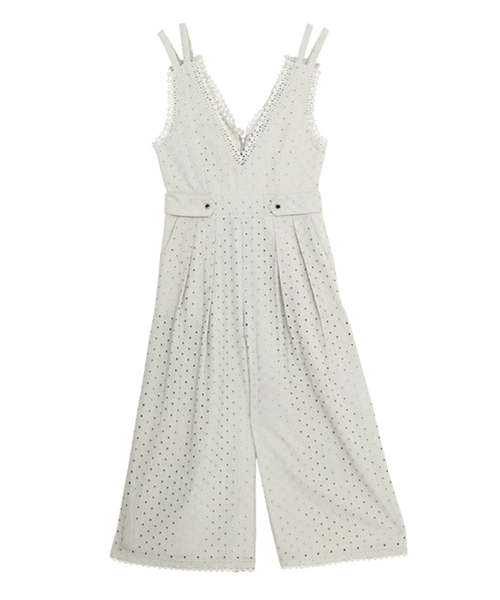 dazzlin（ダズリン）の「深Ｖネックレースコンビネゾン（つなぎ/オールインワン・レディース・ミント/ブラック/オフホワイト・MEDIUM/SMALL）」の6枚目の写真