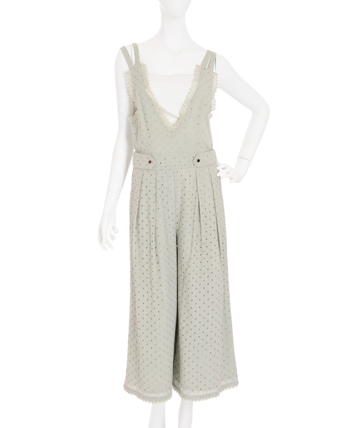 dazzlin（ダズリン）の「深Ｖネックレースコンビネゾン（つなぎ/オールインワン・レディース・ミント/ブラック/オフホワイト・MEDIUM/SMALL）」の7枚目の写真