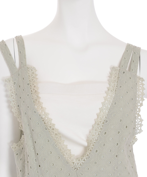 dazzlin（ダズリン）の「深Ｖネックレースコンビネゾン（つなぎ/オールインワン・レディース・ミント/ブラック/オフホワイト・MEDIUM/SMALL）」の10枚目の写真