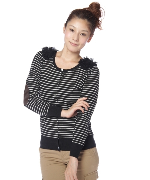 green label relaxing（グリーンレーベルリラクシング）の「D/G PJ W/S/CA ボーダーカーディガン GLAU GLRI（カーディガン/ボレロ・レディース・チャコールグレー×ブラック/ブラック・38/40）」の2枚目の写真