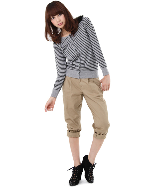 green label relaxing（グリーンレーベルリラクシング）の「D/G PJ W/S/CA ボーダーカーディガン GLAU GLRI（カーディガン/ボレロ・レディース・チャコールグレー×ブラック/ブラック・38/40）」の3枚目の写真