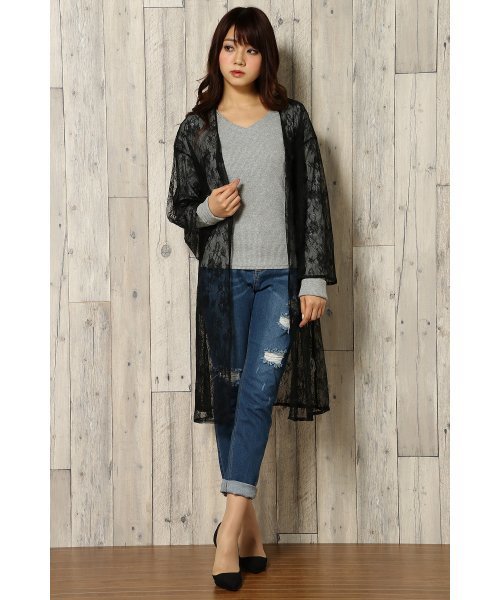 VENCEEXCHANGE（ヴァンスエクスチェンジ）の「レースチュールガウン                     （カーディガン/ボレロ・レディース・ブラック/ホワイト・MEDIUM）」の2枚目の写真