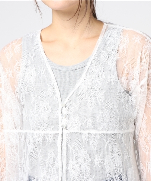 VENCEEXCHANGE（ヴァンスエクスチェンジ）の「レースチュールガウン                     （カーディガン/ボレロ・レディース・ブラック/ホワイト・MEDIUM）」の6枚目の写真