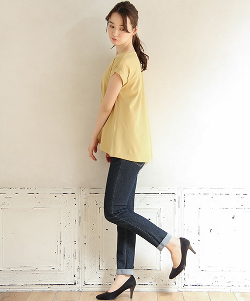 Honeys（ハニーズ）の「オーガニックコットン フレンチ袖ＡラインＴシャツ（Tシャツ/カットソー・レディース・ネイビー/オフホワイト/ブラック/グリーン/オレンジ/杢グレー/イエロー・S/M/LL/L）」の17枚目の写真