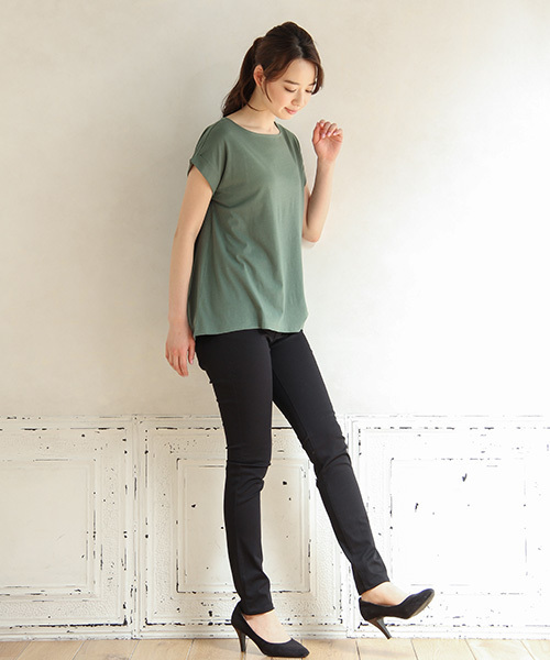 Honeys（ハニーズ）の「オーガニックコットン フレンチ袖ＡラインＴシャツ（Tシャツ/カットソー・レディース・ネイビー/オフホワイト/ブラック/グリーン/オレンジ/杢グレー/イエロー・S/M/LL/L）」の18枚目の写真