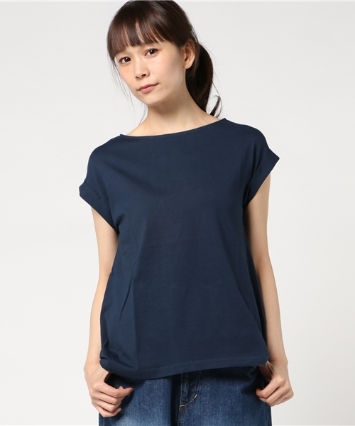 Honeys（ハニーズ）の「オーガニックコットン フレンチ袖ＡラインＴシャツ（Tシャツ/カットソー・レディース・ネイビー/オフホワイト/ブラック/グリーン/オレンジ/杢グレー/イエロー・S/M/LL/L）」の6枚目の写真