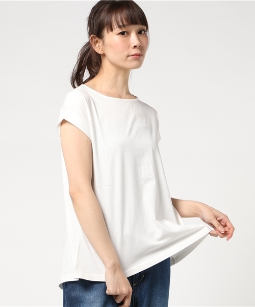 Honeys（ハニーズ）の「オーガニックコットン フレンチ袖ＡラインＴシャツ（Tシャツ/カットソー・レディース・ネイビー/オフホワイト/ブラック/グリーン/オレンジ/杢グレー/イエロー・S/M/LL/L）」の2枚目の写真