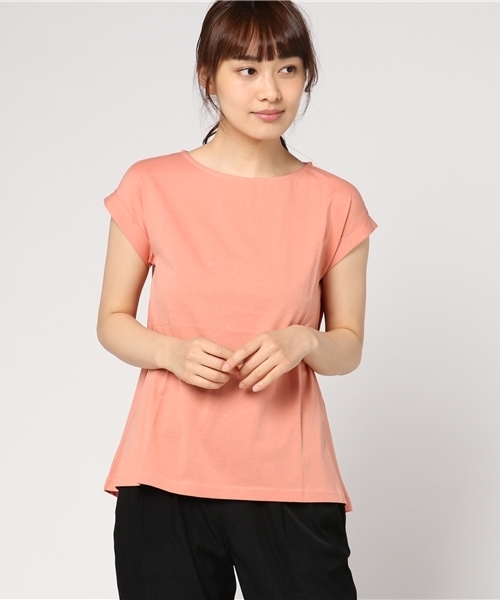 Honeys（ハニーズ）の「オーガニックコットン フレンチ袖ＡラインＴシャツ（Tシャツ/カットソー・レディース・ネイビー/オフホワイト/ブラック/グリーン/オレンジ/杢グレー/イエロー・S/M/LL/L）」の7枚目の写真