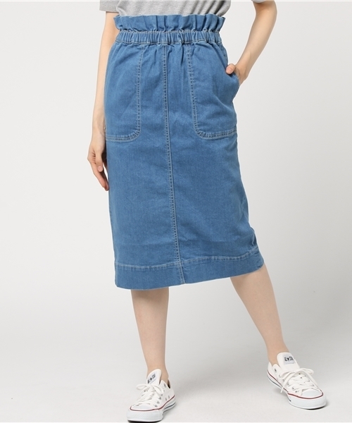 LBC(エルビーシー)の「ウエストシャーリングデニムスカート(デニムスカート・レディース・ライトブルー/ブルー・MEDIUM/LARGE)」の1枚目の写真