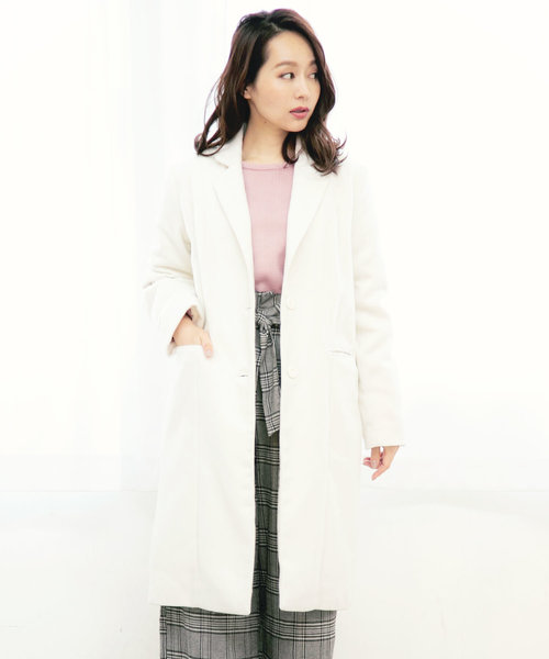 KOBE LETTUCE（コウベレタス）の「シンプルロングチェスターコート（チェスターコート・レディース・ホワイト系その他/ブラック系その他/グレー系その他/ベージュ系その他/ホワイト系その他2/ブラック系その他2/グレー系その他3/ベージュ系その他2・FREE）」の2枚目の写真