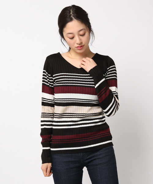 REAL CUBE（リアルキューブ）の「REAL CUBE ウォッシャブルWOOLマルチボーダーリブニット（ニット/セーター・レディース・グレー/ブラック・36/38）」の6枚目の写真