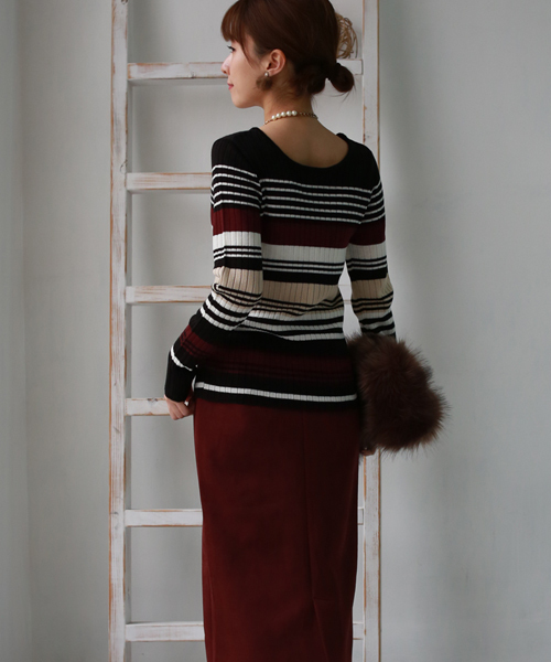 REAL CUBE（リアルキューブ）の「REAL CUBE ウォッシャブルWOOLマルチボーダーリブニット（ニット/セーター・レディース・グレー/ブラック・36/38）」の11枚目の写真