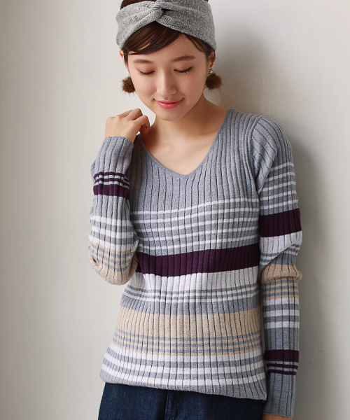 REAL CUBE（リアルキューブ）の「REAL CUBE ウォッシャブルWOOLマルチボーダーリブニット（ニット/セーター・レディース・グレー/ブラック・36/38）」の10枚目の写真