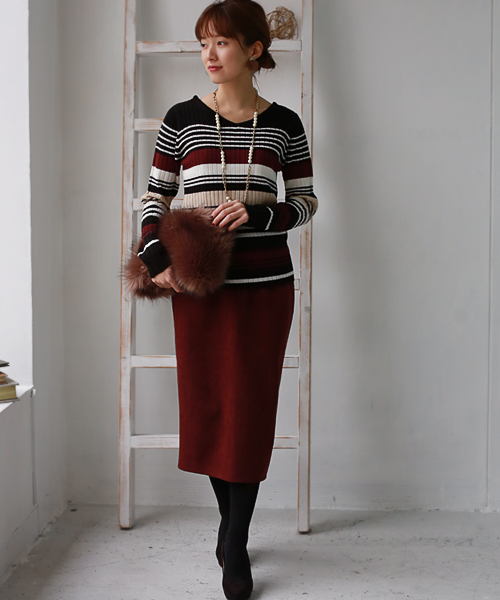 REAL CUBE（リアルキューブ）の「REAL CUBE ウォッシャブルWOOLマルチボーダーリブニット（ニット/セーター・レディース・グレー/ブラック・36/38）」の13枚目の写真