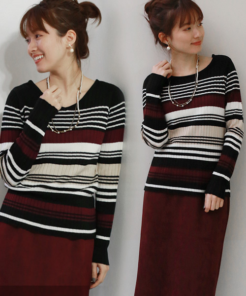 REAL CUBE（リアルキューブ）の「REAL CUBE ウォッシャブルWOOLマルチボーダーリブニット（ニット/セーター・レディース・グレー/ブラック・36/38）」の16枚目の写真