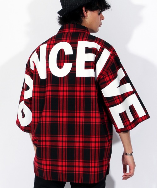 8(eight)(エイト)の「チェック ビッグシャツ ビッグシルエット バッグプリント(シャツ/ブラウス・メンズ・ブラック/レッド/ブルー・MEDIUM/LARGE)」の3枚目の写真