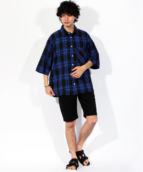 8(eight)(エイト)の「チェック ビッグシャツ ビッグシルエット バッグプリント(シャツ/ブラウス・メンズ・ブラック/レッド/ブルー・MEDIUM/LARGE)」の5枚目の写真