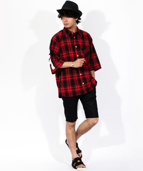 8(eight)(エイト)の「チェック ビッグシャツ ビッグシルエット バッグプリント(シャツ/ブラウス・メンズ・ブラック/レッド/ブルー・MEDIUM/LARGE)」の6枚目の写真
