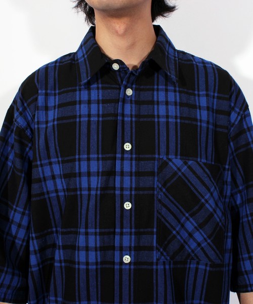 8(eight)(エイト)の「チェック ビッグシャツ ビッグシルエット バッグプリント(シャツ/ブラウス・メンズ・ブラック/レッド/ブルー・MEDIUM/LARGE)」の9枚目の写真