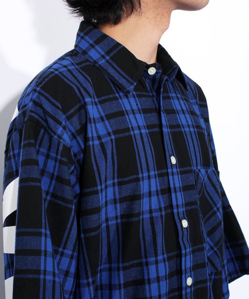 8(eight)(エイト)の「チェック ビッグシャツ ビッグシルエット バッグプリント(シャツ/ブラウス・メンズ・ブラック/レッド/ブルー・MEDIUM/LARGE)」の11枚目の写真