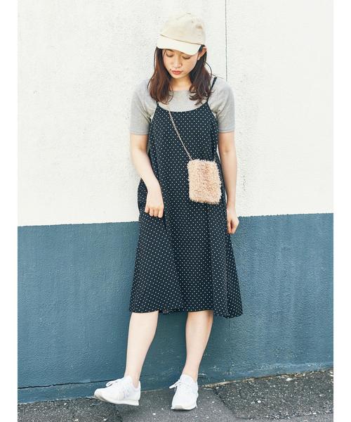 earth music&ecology（アースミュージックアンドエコロジー）の「SET2点 キャミワンピース+リブプルオーバー ○（ワンピース・レディース・ブラック/ドット/ライトブラウン・FREE）」の8枚目の写真