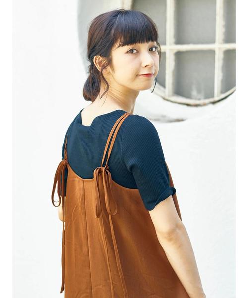 earth music&ecology（アースミュージックアンドエコロジー）の「SET2点 キャミワンピース+リブプルオーバー ○（ワンピース・レディース・ブラック/ドット/ライトブラウン・FREE）」の10枚目の写真