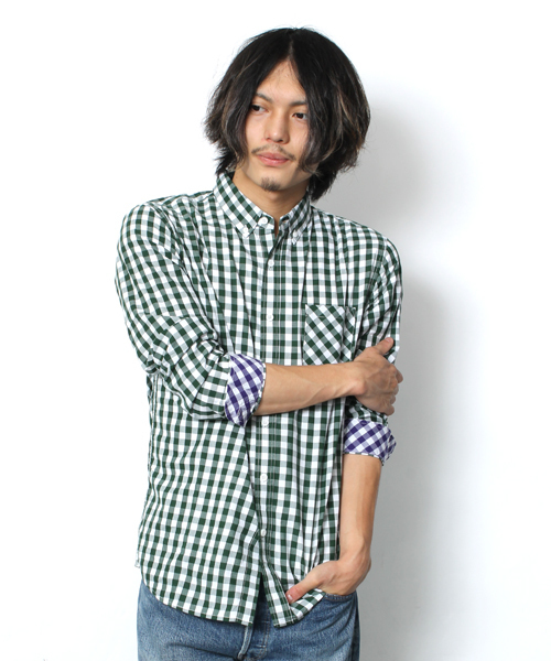 WEGO(ウィゴー)の「WEGO/ギンガムチェックシャツ(シャツ/ブラウス・メンズ・ブラック/グリーン/パープル・MEDIUM/LARGE)」の2枚目の写真