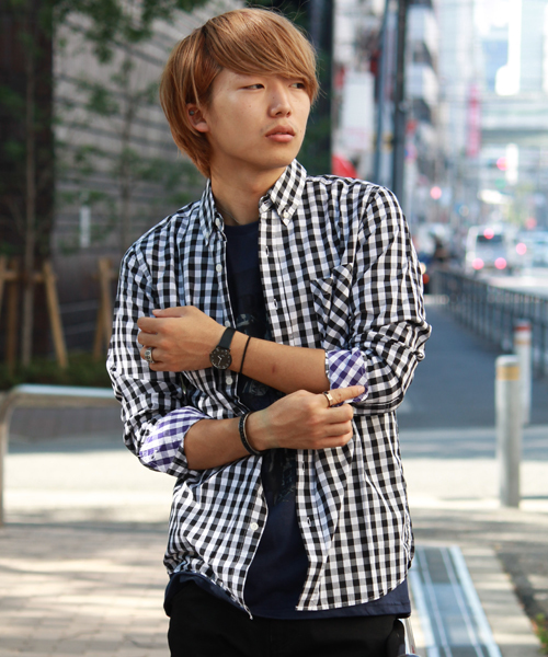 WEGO(ウィゴー)の「WEGO/ギンガムチェックシャツ(シャツ/ブラウス・メンズ・ブラック/グリーン/パープル・MEDIUM/LARGE)」の1枚目の写真