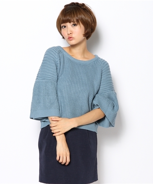 mystic（ミスティック）の「袖フリルあぜP/O（ニット/セーター・レディース・ブラック/ミント/キャメル/アイボリー/ブルー・ﾌﾘ-）」の2枚目の写真