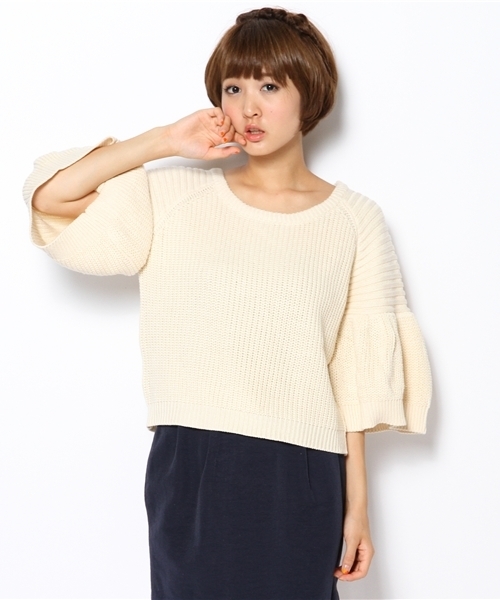 mystic（ミスティック）の「袖フリルあぜP/O（ニット/セーター・レディース・ブラック/ミント/キャメル/アイボリー/ブルー・ﾌﾘ-）」の3枚目の写真