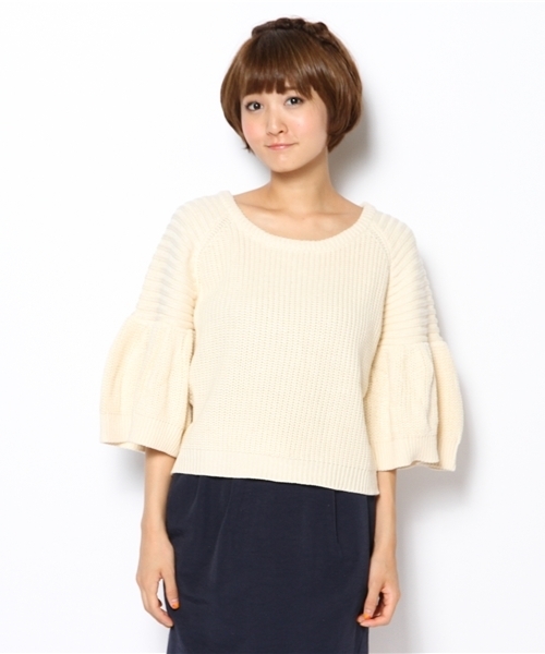 mystic（ミスティック）の「袖フリルあぜP/O（ニット/セーター・レディース・ブラック/ミント/キャメル/アイボリー/ブルー・ﾌﾘ-）」の11枚目の写真