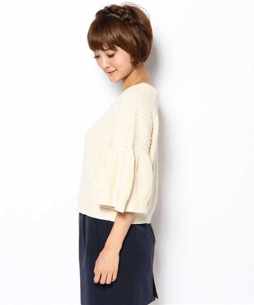 mystic（ミスティック）の「袖フリルあぜP/O（ニット/セーター・レディース・ブラック/ミント/キャメル/アイボリー/ブルー・ﾌﾘ-）」の6枚目の写真